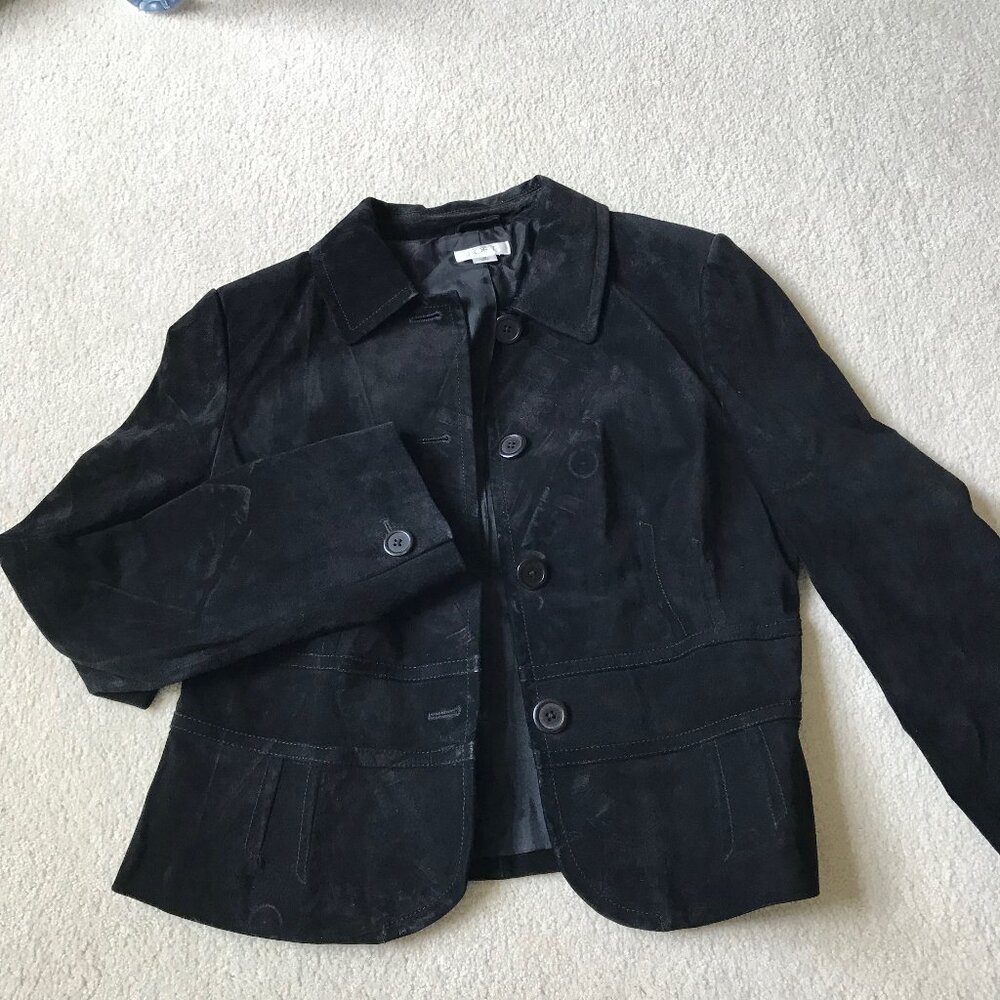ANN TAYLOR LOFT BUSINESS CHIC SUEDE LARGE BUTTONED CROPPED BLAZER